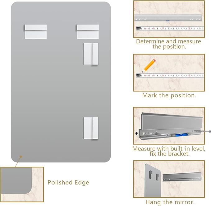 Mirrorons 48 x 30 Frameless Bathroom Mirror, Rounded Corner Bathroom Vanity Mirror, Modern Wall Mounted Vanity Mirror for Living Room, Bedroom, Bathroom, Entryway (Horizontal/Vertical)