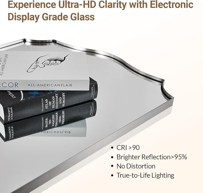 ANDY STAR 30x48 Inch Large Bathroom Mirror, Brushed Nickel Asymmetrical Mirror, Modern Rectangle Mirror with Unique Wavy Design, Premium Stainless Steel Metal, Wall-Mounted Vertically/Horizontally