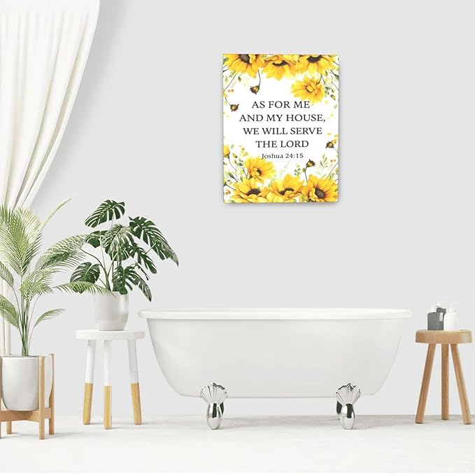 Christian Sunflower Scripture Canvas Wall Art Motivational Flowers Bible Verse Wall Decor Picture Inspirational Bible Quotes Artwork God Psalm Religious Faith Art Painting Print Decoration for Living Room Bedroom Church Framed Gifts 16”X20”