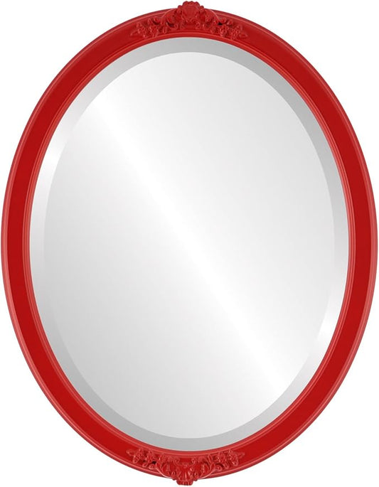 OVALCREST Oval Beveled Wall Mirror for Home Decor - Athena Style - Holiday Red - 18" x 14" Outside Dimensions