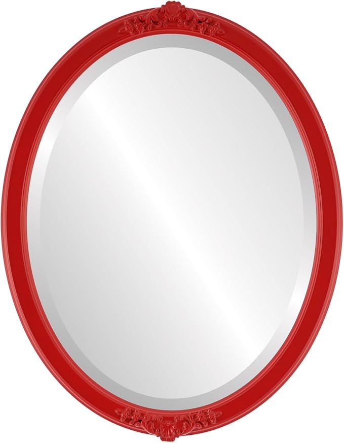 OVALCREST Oval Beveled Wall Mirror for Home Decor - Athena Style - Holiday Red - 21" x 17" Outside Dimensions