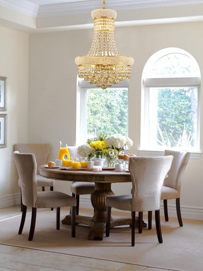 10 Lights Gold Finish Empire Crystal Chandelier Lighting for Dining Room Living Room Foyer Hallway Bedroom Entryway (Dia 18'')