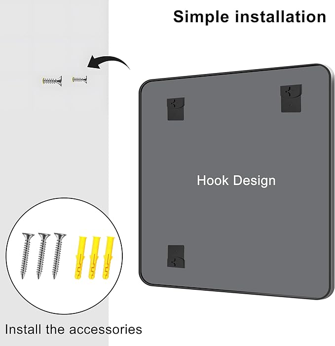 KOCUUY Bathroom Mirror 36"x40", Black Rectangle Mirrors for Wall, Large Metal Framed Vanity Mirror with Rounded Corner for Bedroom Living Room and Entryways Hangs Horizontal/Vertical