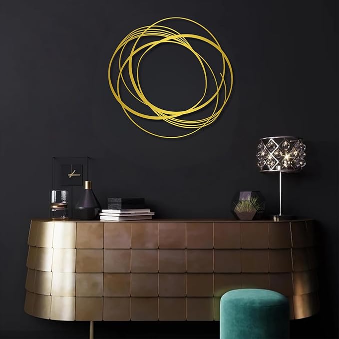 Large Modern Minimalist Abstract Geometric Metal Wall Art, Contemporary Line Sculpture, Boho Farmhouse Hanging Decor for Living Room, Bedroom, Entryway, Office – Gold 29.5"x28.7"