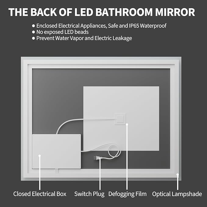 Koonmi 40"x32" LED Mirror for Bathroom, 90CRI Anti-Fog Vanity Mirror with Front and Backlight, Shatter-Proof Wall Mirror with Light, Easy Install Lighted Mirror for Modern Bathroom (IP65)