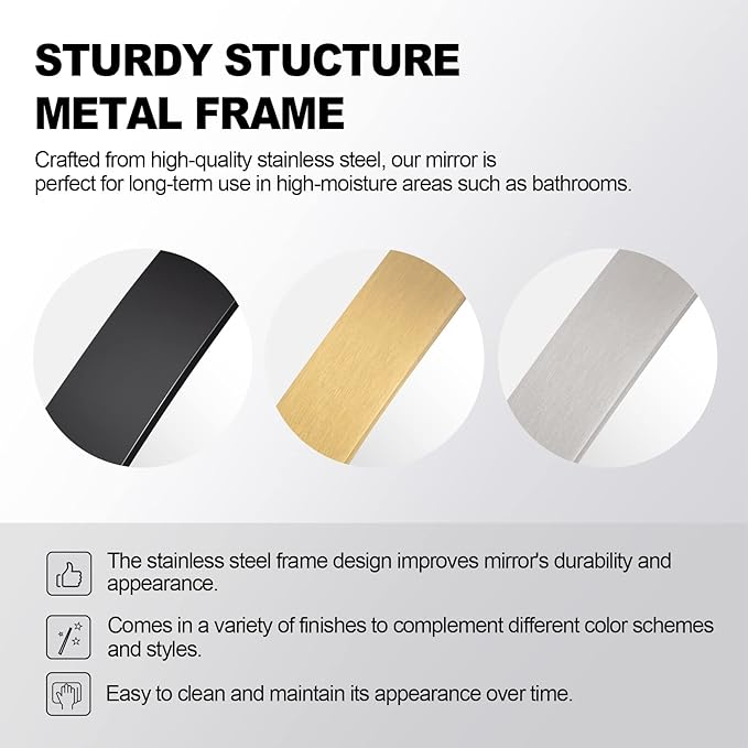 ANDY STAR 30x40 Chrome Bathroom Mirror, Oblong Silver Mirror with Stainless Steel Metal Frame, Oval Vanity Mirror for Over Sink, Modern Anti Rust Wall Mounted