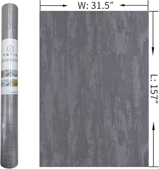 31.5x157inch Extra Wide Light Grey Concrete Wallpaper Peel and Stick Silver Grey Stained Contact Paper Matte Thick Self-adhesive Wall Paper Roll Waterproof Furniture Sticker Modern Industrial Style