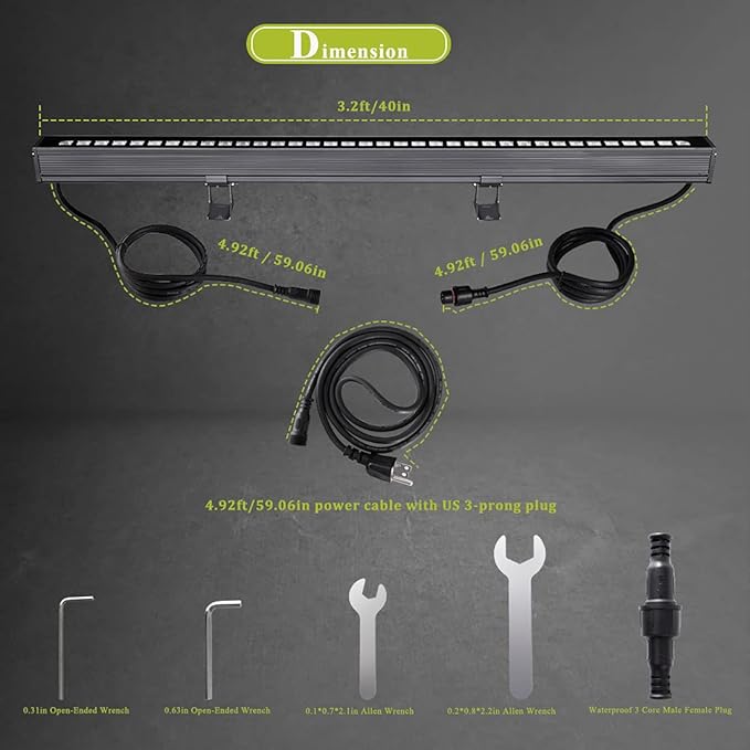 New Upgraded Wall Washer LED Lights 3.2ft/40 Linkable 108W RGBW Color Changing Wash Lights with RF Remote & Switch Control, 120V, 10x60° Beam Angle, Dimmable &Timing&11 Modes LED Light Bar