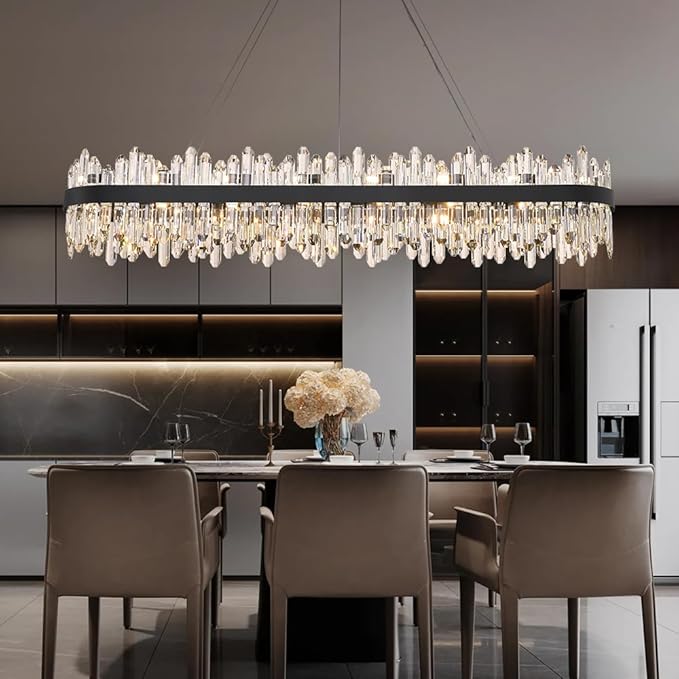 Black Oval Crystal Chandelier L57 inch, 32-Lights Chandeliers Modern Crystal Chandelier Pendant Light Fixture G9 Lights Pendant Ceiling Light for Kitchen Island High Ceiling