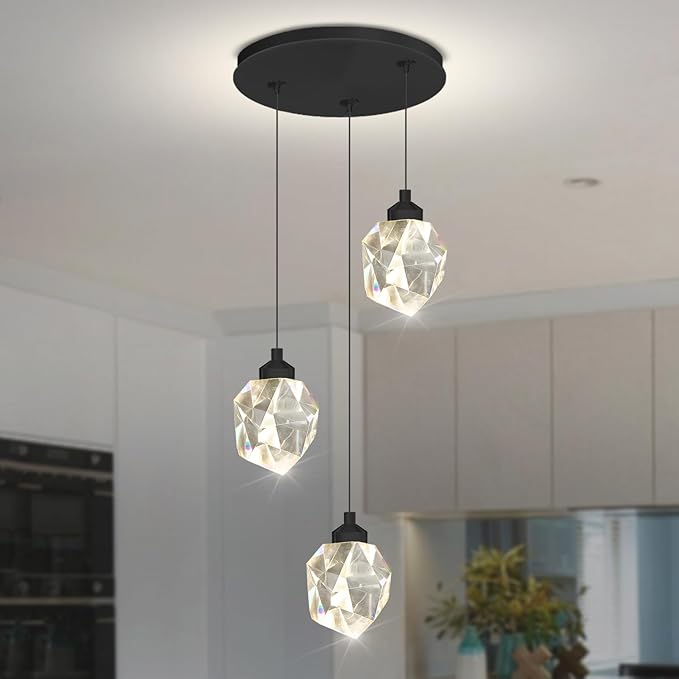 Black Pendant Light Dimmable LED 3-Light Modern Pendant Light Kitchen Island Dining Room Bar