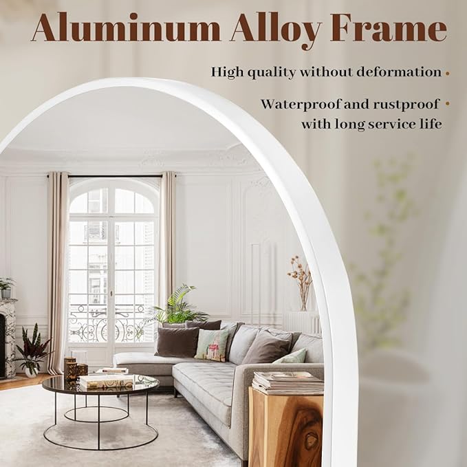 32x34 Arch Wall Mirror, White Bathroom Mirrors for Over Sink, Metal Frame Wall Decor for Entryway, Bedroom, Living Room