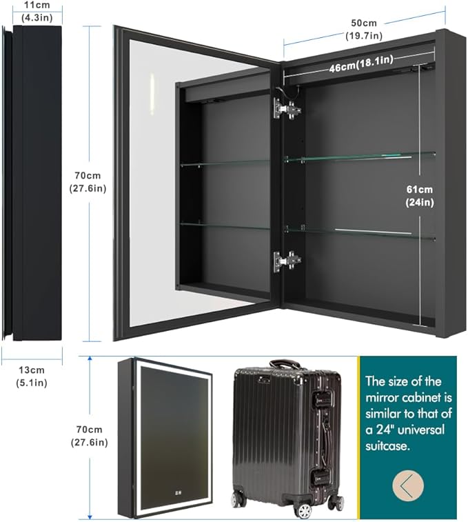 KWW LED Lighted Bathroom Medicine Cabinet with Sockets & USBs, Defogger, Dimmable, 3 Color Light Makeup Mirror, Easy to Install, Wall Mounted Cabinet (Left Hinge, 20 * 28)