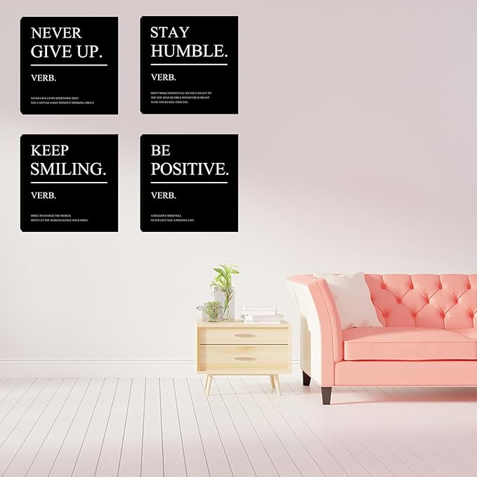 Motivational Canvas Wall Art Positive Motto Office Wall Decor Inspirational Wall Art Decor Picture for Bedroom Living Room Wall Painting Posters Picture Prints Framed - 12"x12"x4PCS