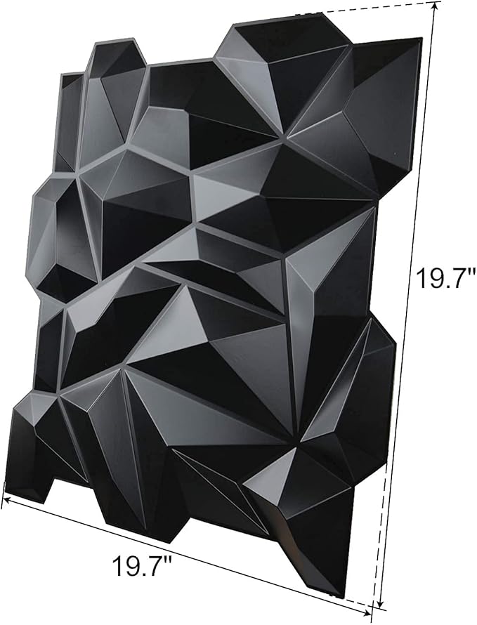 Art3d PVC 3D Diamond Wall Panel Jagged Matching-Matt Black, for Residential and Commercial Interior Decor