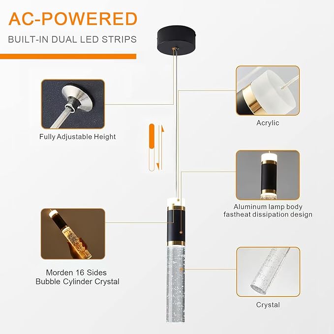 3-Light LED Pendant Light Modern Chandelier Hanging Chandelier Light Fixtures Adjustable Modern Led Pendant Ceiling Light Fixture for Kitchen, Island,Dining Room,Bedroom