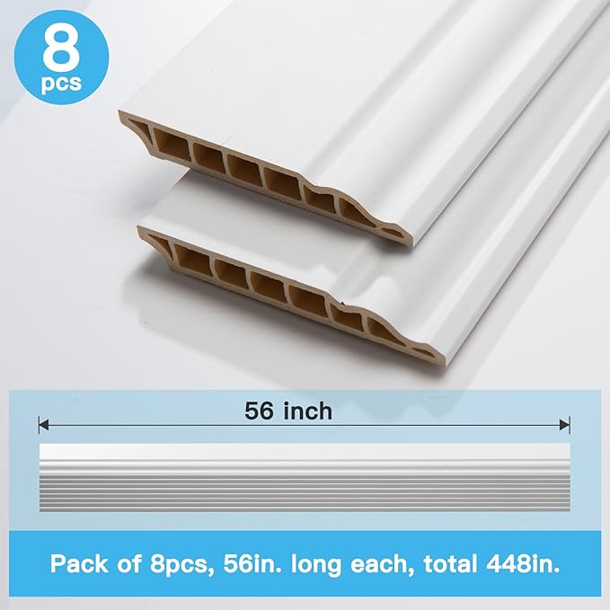Art3d Wall Baseboard Molding Trim 8-Pack of 56 x 3.2 in., High Impact Polystyrene Skirting Board - Installed with Glue - White