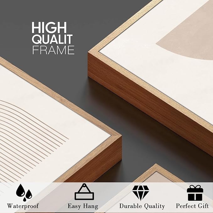 Anyzal Large Neutral Abstract Artwork Modern Minimalist Wall Art Boho Geometric Artwork for Living Room Bedroom Office 24x36 Inch Set of 3