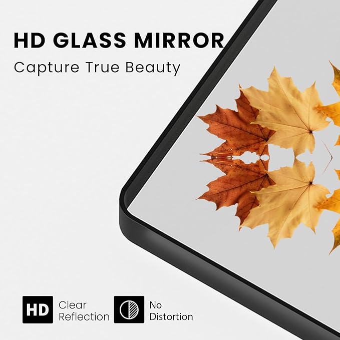 40X32 Inch Black Bathroom Mirror, Black Metal Framed Mirror for Wall, Rounded Rectangle Matte Bathroom Vanity Mirror with Tempered Glass, Anti-Rust, Horizontal/Vertical