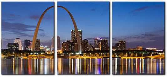 Pacimo Canvas Wall Art for Home Decor St. Louis Skyline Poster Wall Decor Gateway Arch at Sunset Canvas Prints Pictures Cityscape Modern Artwork Stretch and Framed Ready to Hang - 20"x28"x3 Panels