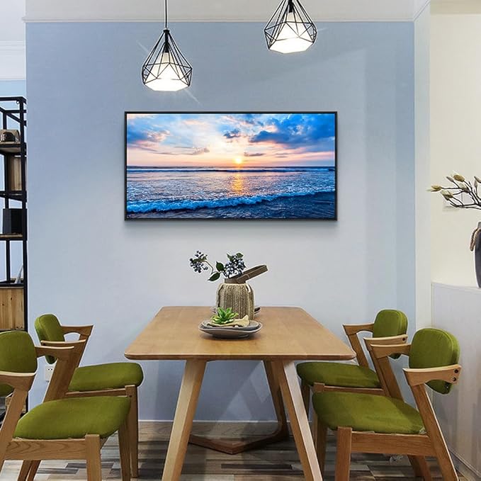 Black Framed Canvas Wall Art For Living Room Blue Beach Ocean Sea Waves Landscape Wall Decor Ready To Hang Home Decorations Bedroom Kitchen Bathroom Canvas Prints Posters Painting Wall Mural Artwork