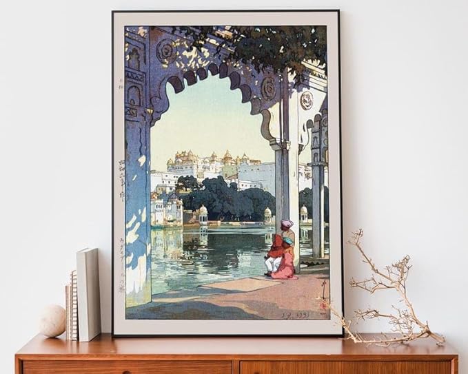 Nationcog Yoshida Hiroshi Indian Temple Print, Vintage Asian Woodblock Poster, Japandi Travel Wall Art Featuring Historic Indian Architecture (Unframed) (12x18)