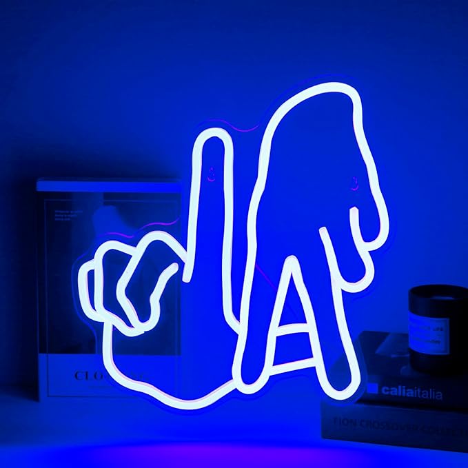 LA Baseball Neon Sign Dimmable Los Angeles Blue Gesture Neon Sign Baseball Team Neon Lights for Man Cave Garage Bar Party Dorm Game Room Wall Decor for Baseball Fans