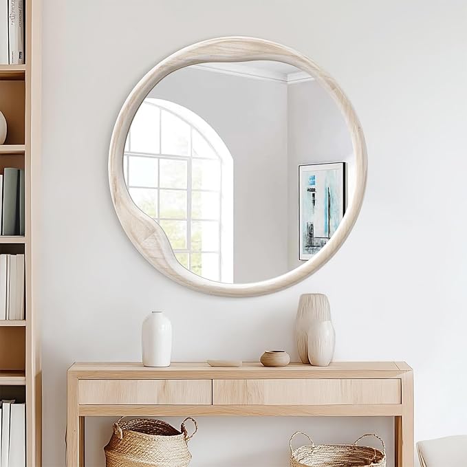 AOAOPQ Wash White Circle Mirror for Wall 20 inch Round Drum Mirror for Bathroom Entryway Living Room Hallway Bedroom Decor Small Wood Frame Mirrors