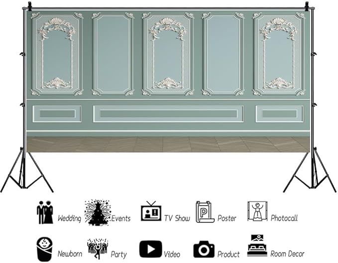 Leyiyi 20x10ft Green Vintage Room Inside Backdrop European Frame Modern House French Castle Cementery Wall Retro Style Photo Background Cowboy Kids Birthday Portrait Studio Prop Vinyl Wallpaper