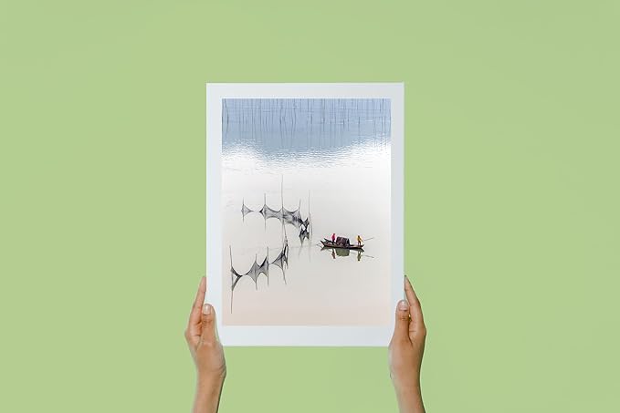 Oriental Beauty: Stunning Feng Shui Landscape Wall Art Vertical Prints for Home Decor in 3 Sizes (Tranquil Fishing: Reflections on a Serene Waterway, 20" x 30", Oriental Beauty)