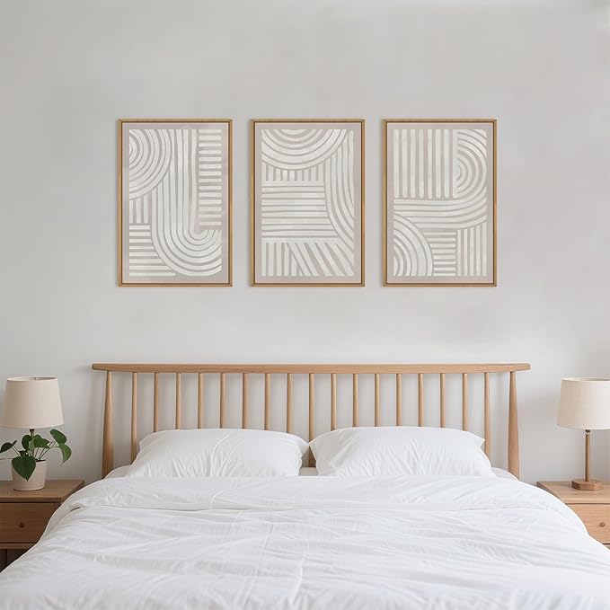Large Abstract Neutral Geometric Framed Canvas Wall Art,Boho Minimalist Shapes Wall Decor,Modern Lines Artwork,Mid Century Arch Art Print for Living Room,Bedroom,Office- 16"x24"x3