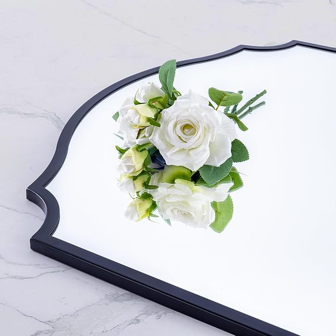 Chende Large Black Wall Mirror, 44''X32'' Modern Living Room Mirrors for Wall Decor, Rectangle Scalloped Mirror with Metal Frame for Bathroom Vanity, Dining Room, Entryway, Mantel, Fireplace