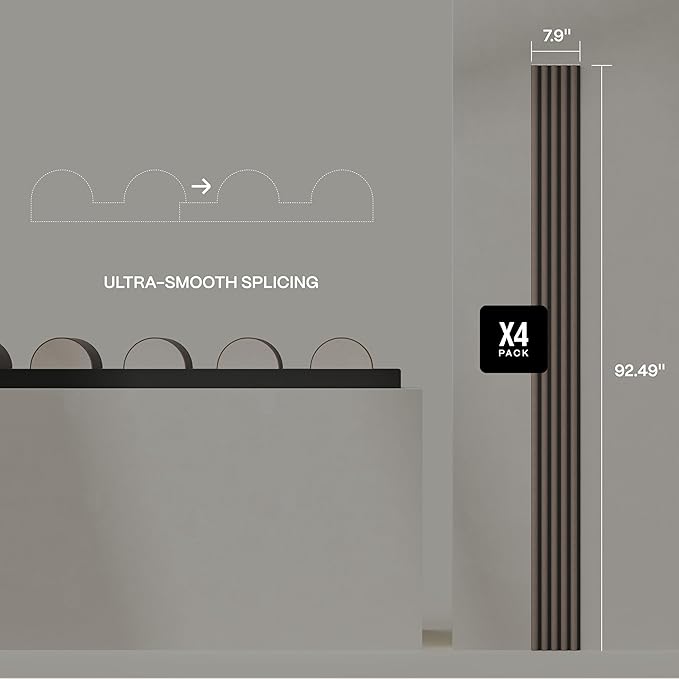 4-Pack Wood Slat Wall Panel – Velvet-Covered Wood Panels for Wall, Acoustic Panels for Interior Decor, Decorative Slat Paneling for Home, Office, Studio (Warm Greige)