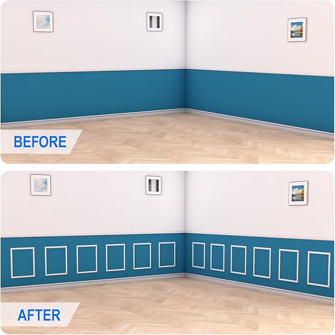 COUKIU Pre-Cut 6 Set Peel and Stick Wall Molding Trim Kit, 16" x24" Premade Wainscoting Panels, Self Adhesive Moulding Panel for Interior Walls Picture Frame