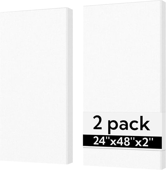 Olanglab Sound Absorbing Acoustic Wall Panels 2 Pack, 2'' 24''x48'' Fiberglass Sound Dampening Panels, Large Fabric Wrapped Sound Proof Panels for Walls (White)