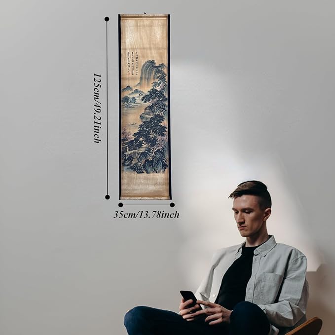 Wall Art Poster Prints Paintings, Hanging Paper Scroll Decor Oriental Spring Mountain,for Home Restaurant (I2)