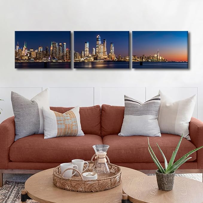 Black and White Wall Art View Across Hudson River of Skyscrapers of New York City Pictures Cityscape Paintings Canvas Artwork Urban Buildings Posters Prints Modern Decor Ready to Hang 16x72 Inch