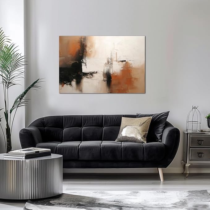 Black and White Canvas Wall Art Decor for Living Room Abstract Wall Art Pictures for Bedroom Brown Artwork Painting Large Modern Canvas Print for Home Office Decorations, Ready to Hang