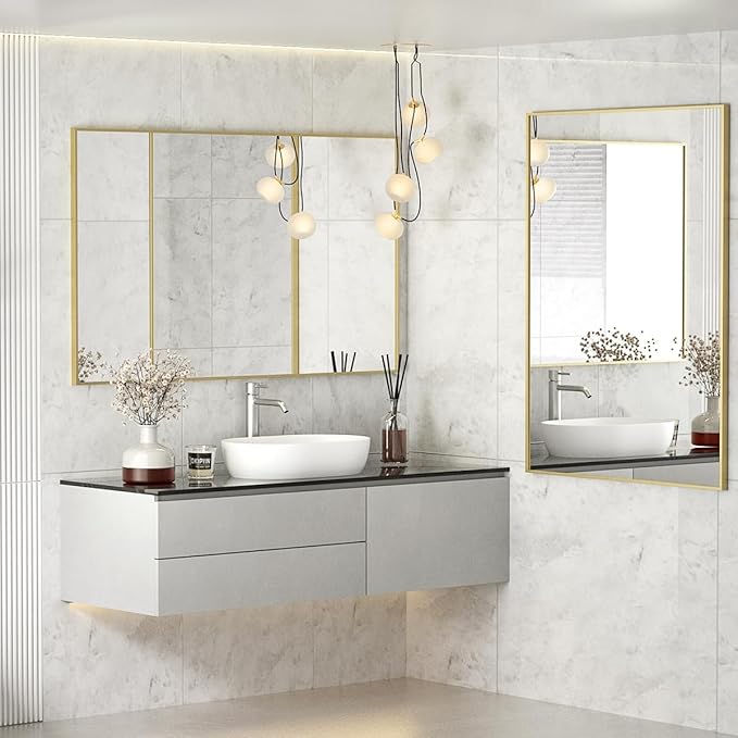 Koonmi Gold Mirrors for Wall, 30x36 Inch Bathroom Mirror, Rectangular Wall Mirror for Living Room Bedroom Bathroom, Hangs Horizontally or Vertically