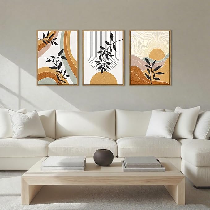 BINCUE Boho Line Wall Art Abstract Plant Wall Decor Mid Century Artwork for Living Room Bedroom Office 12"x16" Set of 3