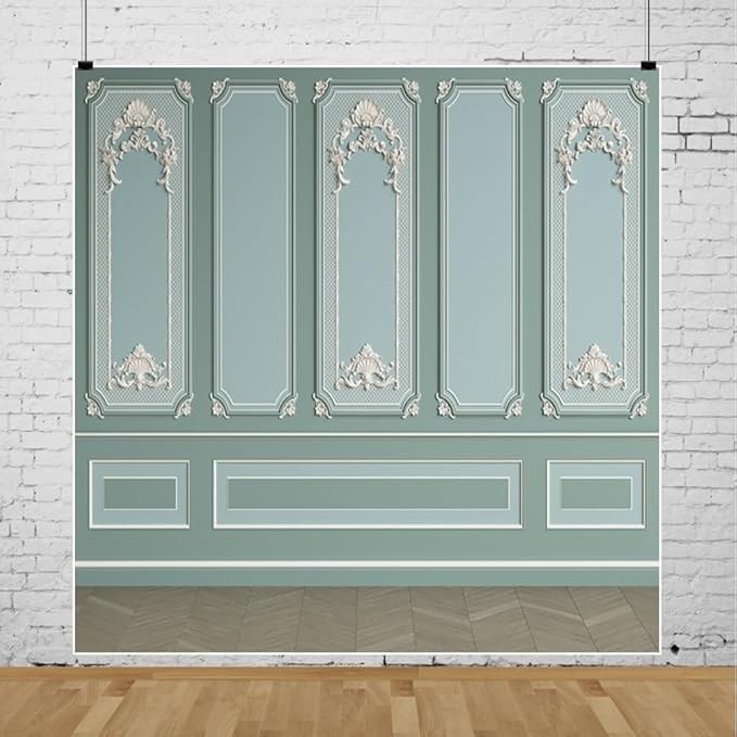 Leyiyi 10x10ft Green Vintage Room Inside Backdrop European Frame Modern House French Castle Cementery Wall Retro Style Photo Background Cowboy Kids Birthday Portrait Studio Prop Vinyl Wallpaper