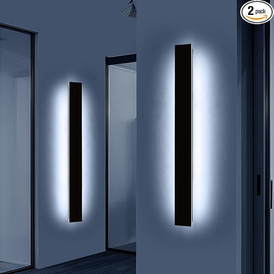 Mikeru Upgraded 2 Pack 57" Modern Outdoor Wall Sconce, 4.3" Wide IP65 Waterproof Exterior Light Fixtures Cover US Junction Box, 3000K/4500K/6000K 3-Color Temp LED Porch Lights for Garage, Patio