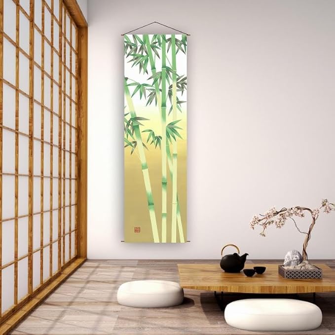 Japanese Hanging Scroll Wall Art Vertical Tapestry - W15.7xH47.2" - Feng Shui & Lucky Symbols for Home, Office Decor - HD Print- Bamboo | CTT-14