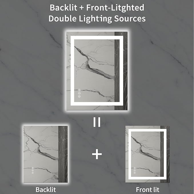 LOAAO 28X36 LED Bathroom Mirror with Lights, Anti-Fog, Dimmable, Backlit + Front Lit, Lighted Bathroom Vanity Mirror for Wall, Memory Function, Tempered Glass, Safe to Use, ETL Listed