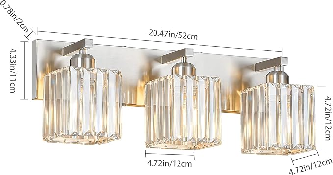 Modern Vanity Light 3-Lights Brushed Nickel Vanity Light Crystal Bathroom Wall Light Bathroom Light Fixtures