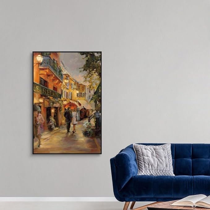 CANVAS ON DEMAND Evening in Paris Black Float Framed Canvas Wall Art Print by Marilyn Hageman, Traditional, Home Decor, Street Scene Artwork, Nature Artwork, 32" x48in