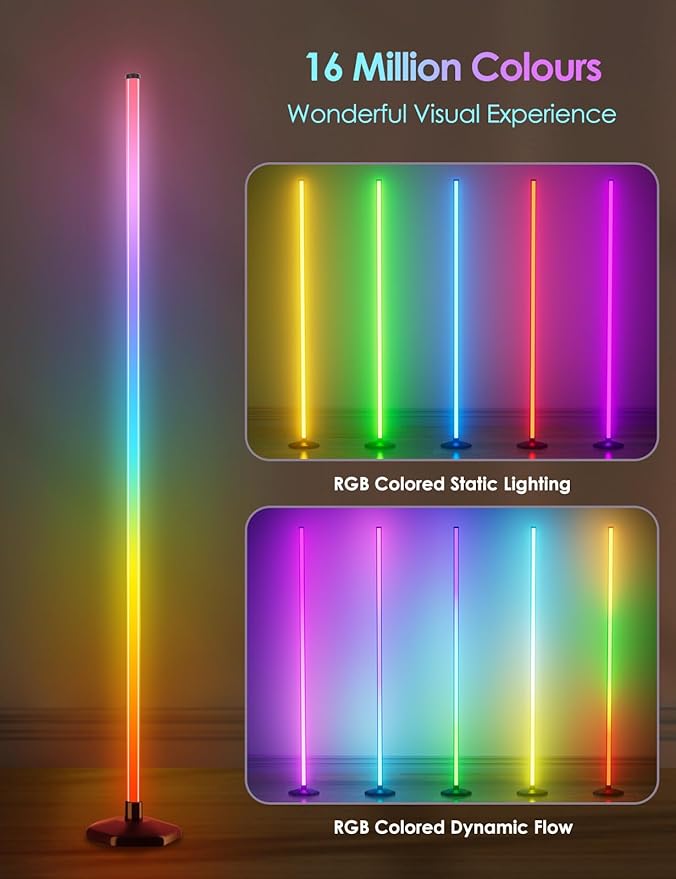 2PCS RGB Floor Lamp, Bluetooth APP and Remote Control 65" Smart Modern Standing Lamp Music Sync 16 Million DIY Colors Changing LED Floor Lamp with Heavy Base for LivingRoom Bedroom GameRoom