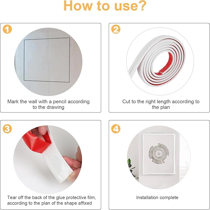 16.4ft Peel and Stick Molding Trim for Walls, Flexible Self-Adhesive Panel Moulding for Wall Ceiling Floor Cabinet Tile Edges Mirrior Frame DIY Chair Rail Panel Moulding (White 16.4ft)