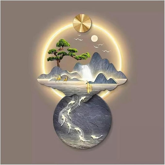 DLYZAYE 3D Wall Art Decor Wall Sculptures Wall Hanging Art with Led Light Wall Art Decorations Lamp Oriental Decor Traditional Chinese Wall Hanging Painting~/