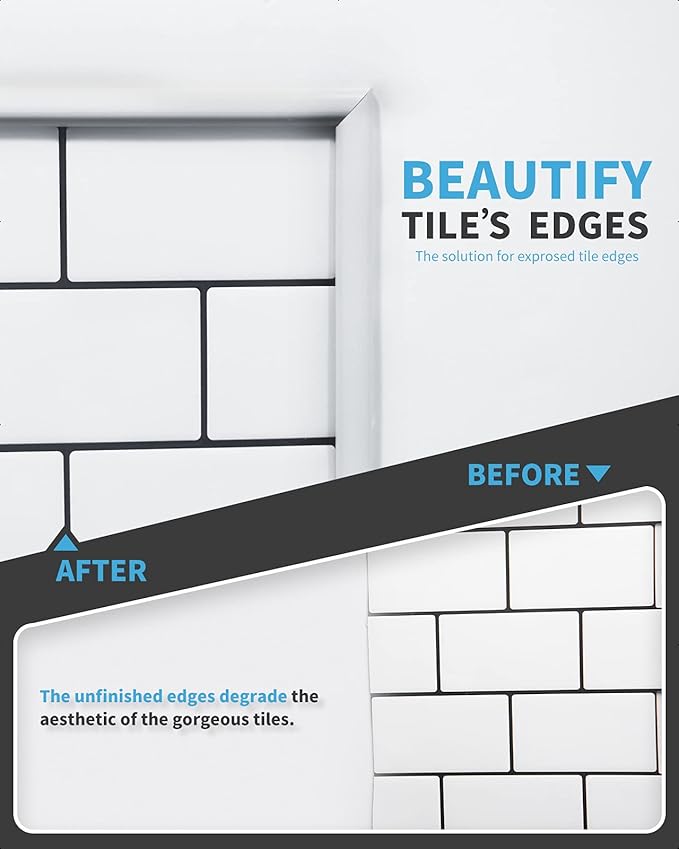 Art3d 10 Ft Peel and Stick Trim for Backsplash Tile Edge, Self-Adhesive Liner for Corner Decor in White,A17981WT