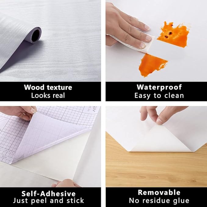 Arthome Peel and Stick Wallpaper - White Wood Contact Paper - White Wallpaper - Self-Adhesive, Removable and Waterproof for Cabinet, Countertop (35.4" x 120")